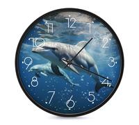 STVNKML Wall Clock, Cute Dolphins Wall Clocks for Living Room Decor Kitchen Clocks Wall - 10 Inch Round Bathroom Wall Clock Silent Non-Ticking
