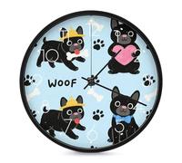 STVNKML Wall Clock, Cute Kawaii Bulldog Wall Clocks for Living Room Decor Kitchen Clocks Wall - 10 Inch Round Bathroom Wall Clock Silent Non-Ticking