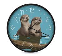 STVNKML Wall Clock, Cute Otters Wall Clocks for Living Room Decor Kitchen Clocks Wall - 10 Inch Round Bathroom Wall Clock Silent Non-Ticking