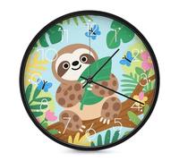 STVNKML Wall Clock, Cute Sloth in Jungle Wall Clocks for Living Room Decor Kitchen Clocks Wall - 10 Inch Round Bathroom Wall Clock Silent Non-Ticking