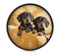 STVNKML Wall Clock, Cute Two Dachshund Dog Wall Clocks for Living Room Decor Kitchen Clocks Wall - 10 Inch Round Bathroom Wall Clock Silent Non-Ticking
