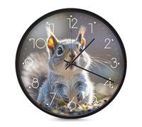 STVNKML Wall Clock, Funny Cute Squirrel Wall Clocks for Living Room Decor Kitchen Clocks Wall - 10 Inch Round Bathroom Wall Clock Silent Non-Ticking