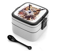 STVNKML Watercolor Cool Owl Head Bento Box with Spoon & Handle - 2 Compartment Leak-Proof Stackable Lunch Box for Adults, BPA-Free Reusable Food Containers for Work, Travel, Picnic