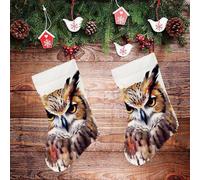 STVNKML Watercolor Cool Owl Head Personalized Christmas Stocking - 16.5 Inch Double-Sided Pattern Santa Stockings for Fireplace, Family Holiday Decor, Xmas Tree Hanging Sock with Gift Loop