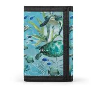 STVNKML Watercolor Giraffes Slim Wallets for Men Money Clip Card Holder Wallet Men's Trifold Wallet And Coin Pocket, Sea Turtle-Blue, One Size, Modern
