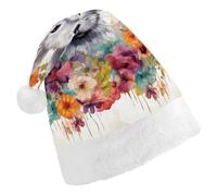 STVNKML Watercolor Rabbit And Flowers Santa Hat for Adults Christmas Hat Xmas Santa Hats Cap for Costumes Holiday Party Supplies