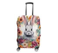 STVNKML Watercolor Rabbit And Flowers Suitcase Covers for Luggage - Elastic Luggage Cover Protector, Double-sided Washable Suitcases Sleeve for 19-32 Inch Luggage, white, L, Watercolor Rabbit and