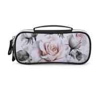 STVNKML White Watercolor Floral Rose Pencil Case - PU Leather Pencil Bag Multifunctional Zipper Pouch Bags Small Makeup & Stationery Organizer for Office, Travel, Men & Women (8.3x4.3x1.8in