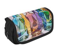 STVNKML Wine Bottle Art Pencil Case Organizer - Large Capacity 3 Compartment Pencil Pouch for Adults, Portable Makeup Bag & Aesthetic Stationery Bag with Zipper (8.7x4.3) Unisex Gift