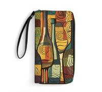 STVNKML Wine Bottle Art Womens Wallet Leather Coin Purse Clutch Wristlet Travel Long Wallets Card Organizer, Wine Bottle Art, 19.7x10.5cm