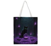 STVNKML Witchcraft Cat Canvas Tote Bag for Women Cute Stylish Shoulder Bag Reusable Shopping Bags for Daily