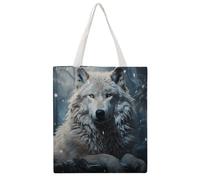 STVNKML Wolf Sitting in The Snow Canvas Tote Bag for Women Cute Stylish Shoulder Bag Reusable Shopping Bags for Daily
