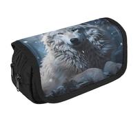 STVNKML Wolf Sitting in The Snow Pencil Case Organizer - Large Capacity 3 Compartment Pencil Pouch for Adults, Portable Makeup Bag & Aesthetic Stationery Bag with Zipper (8.7x4.3) Unisex Gift
