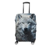 STVNKML Wolf Sitting in The Snow Suitcase Covers for Luggage - Elastic Luggage Cover Protector, Double-sided Washable Suitcases Sleeve for 19-32 Inch Luggage, white, XL, Wolf Sitting in the Snow