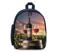 STVNKML Wooden Wine Barrel on Wine Bottle Backpack 12.6 Inch Casual Daypack with Multi-Pockets BookBag for Daily Essentials, Blue, One Size