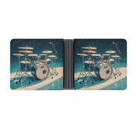 STVNKML Yellow Cartoon Chicken Leather Bifold Wallet with 2 Hidden Pockets 6 Card Slots Slim Wallets for Cash, Cards, And ID, Cool Drums Set, One Size, Modern