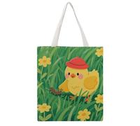 STVNKML Yellow Chick in Grass Canvas Tote Bag for Women Cute Stylish Shoulder Bag Reusable Shopping Bags for Daily