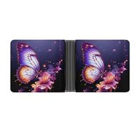 STVNKML Yellow Sunflower Horse Leather Bifold Wallet with 2 Hidden Pockets 6 Card Slots Slim Wallets for Cash, Cards, And ID, Purple Butterfly, One Size, Modern