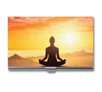 STVNKML Yoga Meditation Aluminum Alloy Business Card Holder Case Name Card Holder Slim Wallet Business Card Holder Credit Card Holder for Women Men, style, One Size