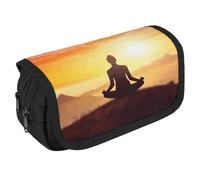 STVNKML Yoga Meditation Pencil Case Organizer - Large Capacity 3 Compartment Pencil Pouch for Adults, Portable Makeup Bag & Aesthetic Stationery Bag with Zipper (8.7x4.3) Unisex Gift