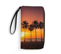 STVNKML Yoga Meditation Womens Wallet PU Leather Zip Around Wallet Clutch Wristlet Travel Long Purse for Women Card Organizer, Tropical Sunset Beach, 19.7x10.5cm