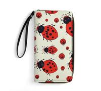 STVNKML Yoga Meditation Womens Wallet PU Leather Zip Around Wallet Clutch Wristlet Travel Long Purse for Women Card Organizer, Red Ladybug, 19.7x10.5cm