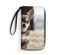 STVNKML Yoga Meditation Womens Wallet PU Leather Zip Around Wallet Clutch Wristlet Travel Long Purse for Women Card Organizer, Cute Chihuahua, 19.7x10.5cm, Modern