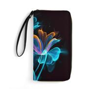 STVNKML Yoga Meditation Womens Wallet PU Leather Zip Around Wallet Clutch Wristlet Travel Long Purse for Women Card Organizer, Neon Flowers, 19.7x10.5cm