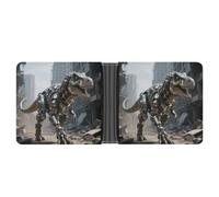 STVNKML Yokai Onsen Bath Leather Bifold Wallet with 2 Hidden Pockets 6 Card Slots Slim Wallets for Cash, Cards, And ID, A Mechanical Dinosaur in a Ruined City, One Size, Modern