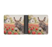 STVNKML Yokai Onsen Bath Leather Bifold Wallet with 2 Hidden Pockets 6 Card Slots Slim Wallets for Cash, Cards, And ID, donkey and red flower, One Size, Modern