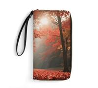 STVNKML Yokai Onsen Bath Womens Wallet Leather Coin Purse Clutch Wristlet Travel Long Wallets Card Organizer, Autumn Maple Forest, 19.7x10.5cm