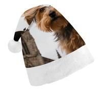 STVNKML Yorkshire Terrier by Gothic Church Santa Hat for Adults Christmas Hat Xmas Santa Hats Cap for Costumes Holiday Party Supplies