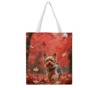 STVNKML Yorkshire Terrier in Maple Forest Canvas Tote Bag for Women Cute Stylish Shoulder Bag Reusable Shopping Bags for Daily