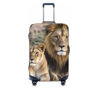 STVYUKL African Lion And Lioness Luggage Cover Personalized Elastic Washable Suitcase Cover Luggage Protector Auti-Scratch Suitcase Case Protector Fits 18-32 Inch Luggage, Black, S