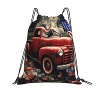 STVYUKL Ballroom Dance Drawstring Backpack Lightweight Sports Gym Sack Drawstring Bags Cinch Bag Sackpack For Work Gym Swim Travel, 4th of July Patriotic Old Red Truck, One Size