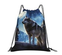 STVYUKL Beautiful Purple Butterfly Art Drawstring Backpack Lightweight Sports Gym Sack Drawstring Bags Cinch Bag Sackpack For Work Gym Swim Travel, Wolfs, One Size
