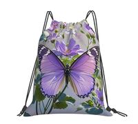 STVYUKL Beautiful Sunflower Drawstring Backpack Lightweight Sports Gym Sack Drawstring Bags Cinch Bag Sackpack For Work Gym Swim Travel, Beautiful Purple Butterfly Floral, One Size