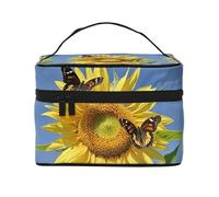 STVYUKL Butterflys On The Sunflowers Makeup Bag For Women,Waterproof Portable Travel Cosmetic Bags Large Capacity Toiletry Bag Top Handle Zipper Makeup Organizer Case