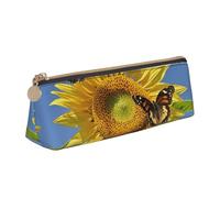 STVYUKL Butterflys On The Sunflowers Pencil Case Holder,Stylish Pencil Pouch Slim Pen Bag With Zipper,Leather Cosmetic Makeup Pouch Bag For Work Office