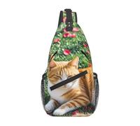STVYUKL Cat And Petals Sling Bag For Women Men Lightweight Crossbody Shoulder Backpack Gym Sports Travel Hiking Daypack Adjustable Chest Bag
