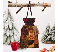 STVYUKL Christmas Drawstring Bags Cotton Buffalo Plaid Bags Sacks African Style Patchwork Xmas Wrapping Storage Bags With Kraft Tags For Christmas Candy Goodie Holiday Party Favors，4.7x6.9 Inch