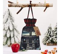 STVYUKL Christmas Drawstring Bags Cotton Buffalo Plaid Bags Sacks Airplane Cockpit Xmas Wrapping Storage Bags With Kraft Tags For Christmas Candy Goodie Holiday Party Favors，4.7x6.9 Inch
