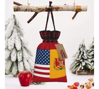 STVYUKL Christmas Drawstring Bags Cotton Buffalo Plaid Bags Sacks American Spain Flag Xmas Wrapping Storage Bags With Kraft Tags For Christmas Candy Goodie Holiday Party Favors，8.3x11.8 Inch