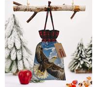 STVYUKL Christmas Drawstring Bags Cotton Buffalo Plaid Bags Sacks An Eagle Xmas Wrapping Storage Bags With Kraft Tags For Christmas Candy Goodie Holiday Party Favors，4.7x6.9 Inch