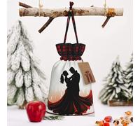 STVYUKL Christmas Drawstring Bags Cotton Buffalo Plaid Bags Sacks Ballroom Dance Xmas Wrapping Storage Bags With Kraft Tags For Christmas Candy Goodie Holiday Party Favors，4.7x6.9 Inch