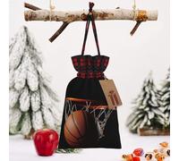 STVYUKL Christmas Drawstring Bags Cotton Buffalo Plaid Bags Sacks Basketball Xmas Wrapping Storage Bags With Kraft Tags For Christmas Candy Goodie Holiday Party Favors，8.3x11.8 Inch