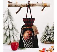 STVYUKL Christmas Drawstring Bags Cotton Buffalo Plaid Bags Sacks Basketball Xmas Wrapping Storage Bags With Kraft Tags For Christmas Candy Goodie Holiday Party Favors，4.7x6.9 Inch