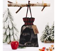 STVYUKL Christmas Drawstring Bags Cotton Buffalo Plaid Bags Sacks Black Labrador Puppy Xmas Wrapping Storage Bags With Kraft Tags For Christmas Candy Goodie Holiday Party Favors，8.3x11.8 Inch