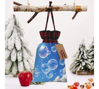 STVYUKL Christmas Drawstring Bags Cotton Buffalo Plaid Bags Sacks Bubbles Blue Sky Xmas Wrapping Storage Bags With Kraft Tags For Christmas Candy Goodie Holiday Party Favors，4.7x6.9 Inch