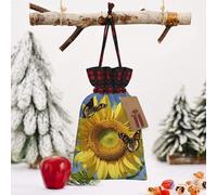 STVYUKL Christmas Drawstring Bags Cotton Buffalo Plaid Bags Sacks Butterflys On The Sunflowers Xmas Wrapping Storage Bags With Kraft Tags For Christmas Candy Goodie Holiday Party Favors，4.7x6.9 Inch